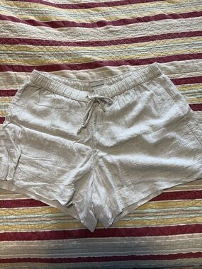 Abercrombie & Fitch Tan High-Waist Linen-Blend Drawstring Shorts